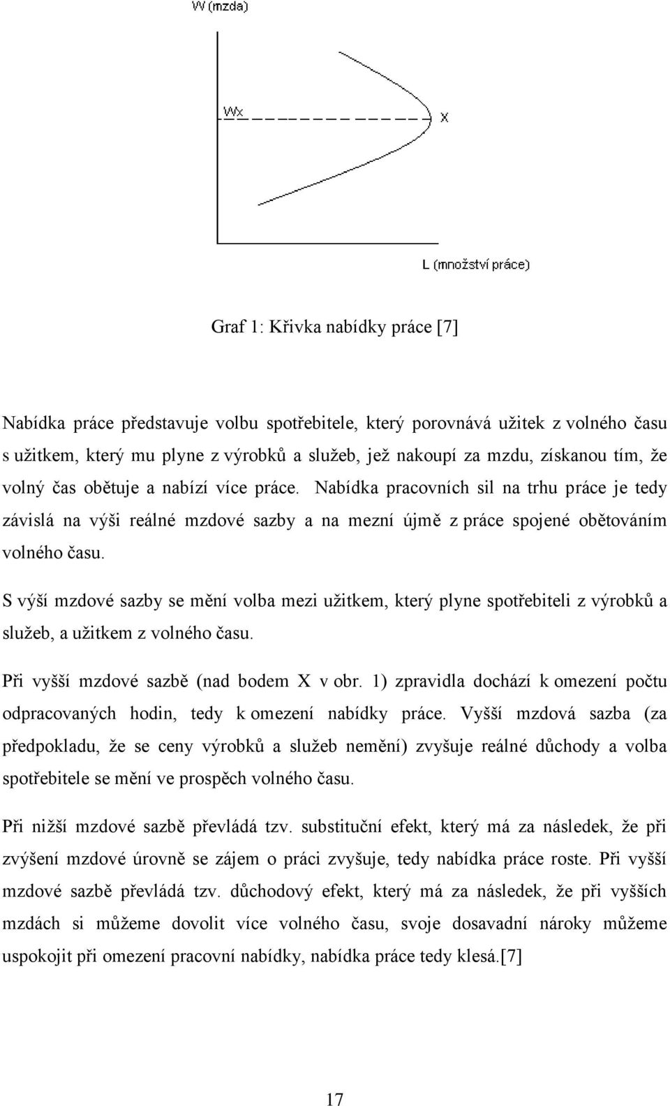 S výší mzdové sazby se mění volba mezi uţitkem, který plyne spotřebiteli z výrobků a sluţeb, a uţitkem z volného času. Při vyšší mzdové sazbě (nad bodem X v obr.