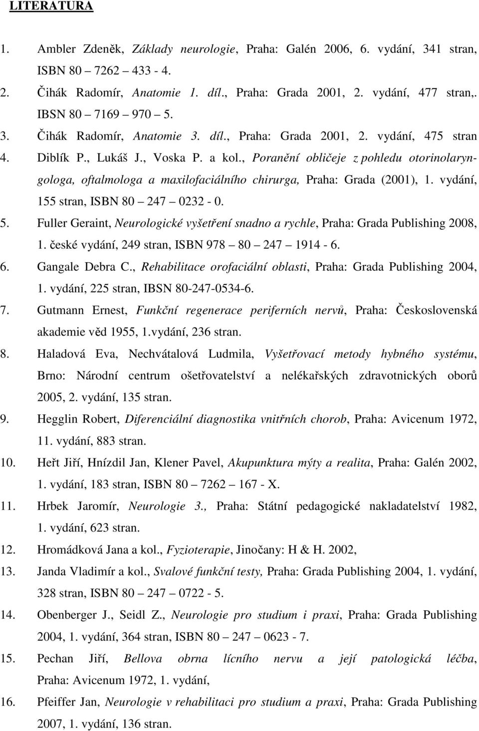 , Poranění obličeje z pohledu otorinolaryngologa, oftalmologa a maxilofaciálního chirurga, Praha: Grada (2001), 1. vydání, 155 stran, ISBN 80 247 0232-0. 5.