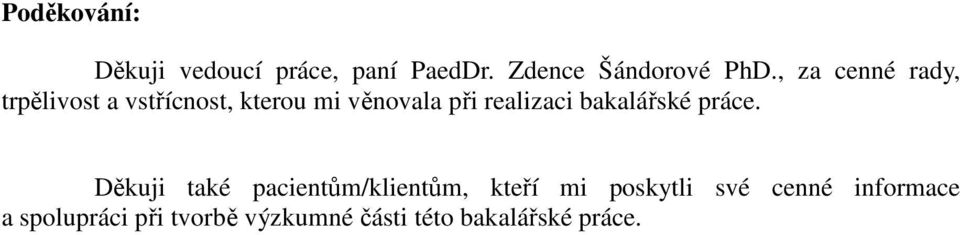 realizaci bakalářské práce.