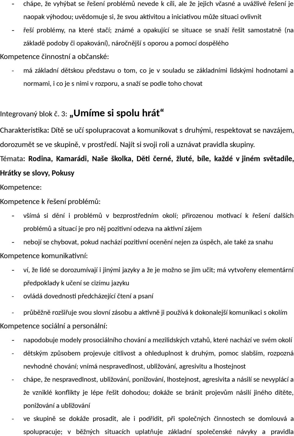 představu o tom, co je v souladu se základními lidskými hodnotami a normami, i co je s nimi v rozporu, a snaží se podle toho chovat Integrovaný blok č.