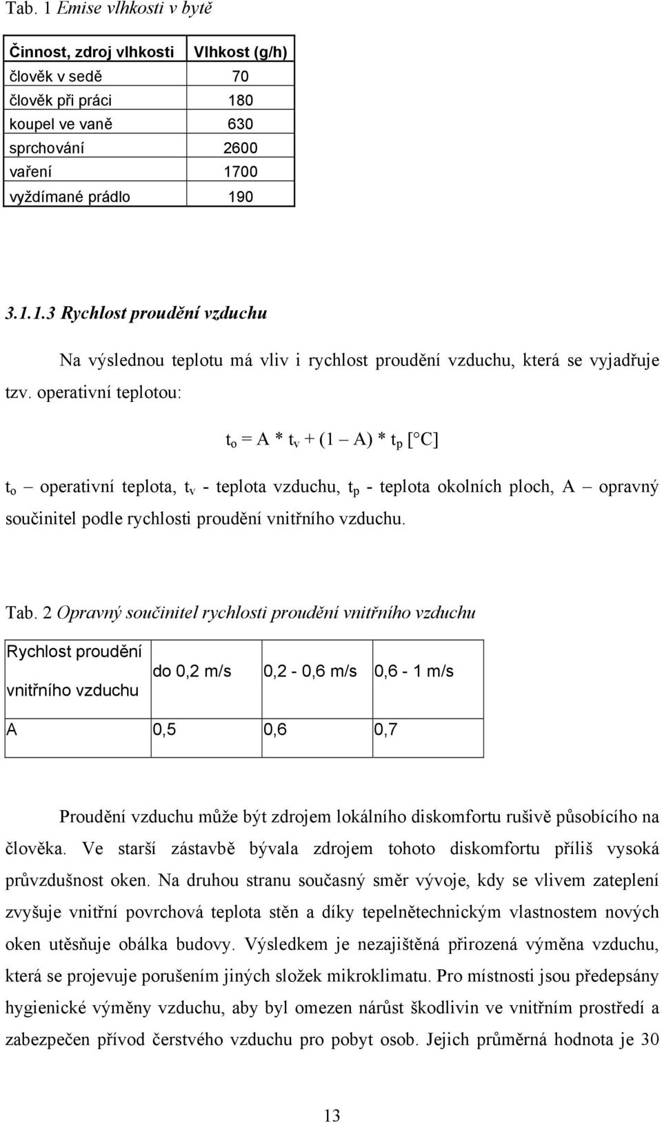 2 Opravný součinitel rychlosti proudění vnitřního vzduchu Rychlost proudění vnitřního vzduchu do 0,2 m/s 0,2-0,6 m/s 0,6-1 m/s A 0,5 0,6 0,7 Proudění vzduchu může být zdrojem lokálního diskomfortu