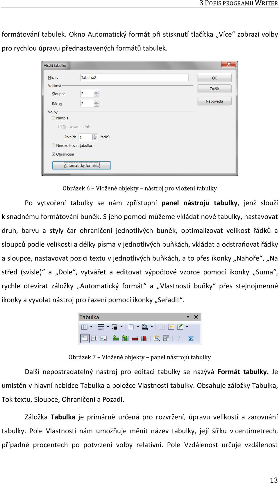 S jeho pomocí můžeme vkládat nové tabulky, nastavovat druh, barvu a styly čar ohraničení jednotlivých buněk, optimalizovat velikost řádků a sloupců podle velikosti a délky písma v jednotlivých