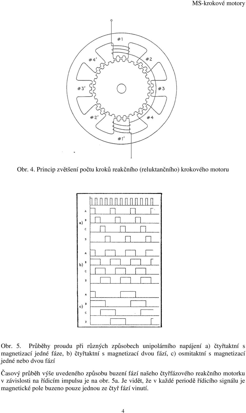dvou fází, c) osmitaktní s magnetizací jedné nebo dvou fází Časový průběh výše uvedeného způsobu buzení fází našeho čtyřfázového