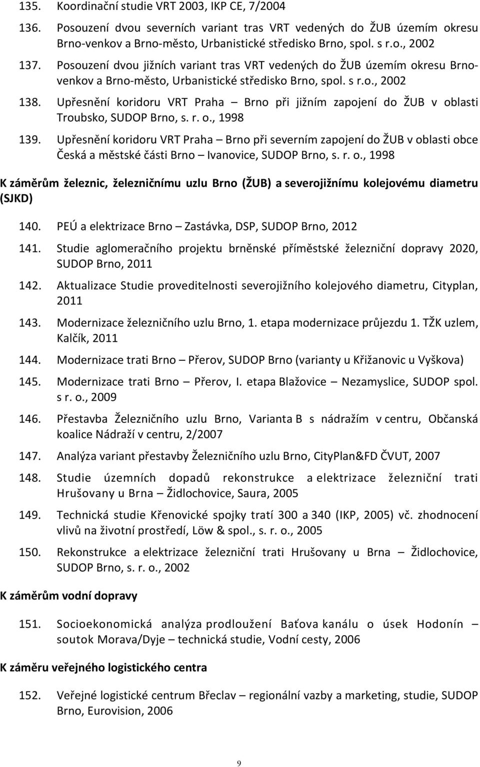 Upřesnění koridoru VRT Praha Brno při jižním zapojení do ŽUB v oblasti Troubsko, SUDOP Brno, s. r. o., 1998 139.
