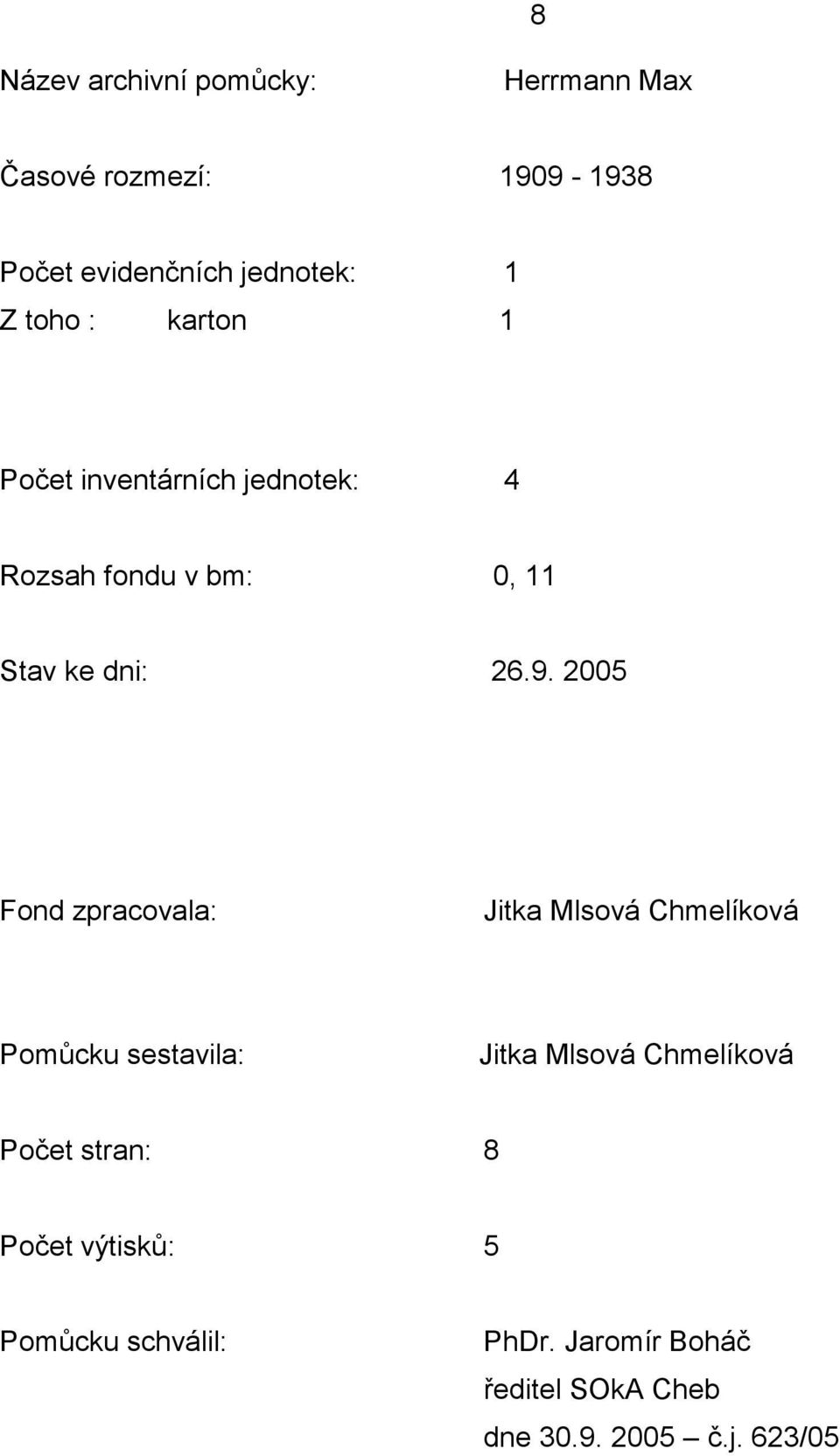 2005 Fond zpracovala: Jitka Mlsová Chmelíková Pomůcku sestavila: Jitka Mlsová Chmelíková Počet