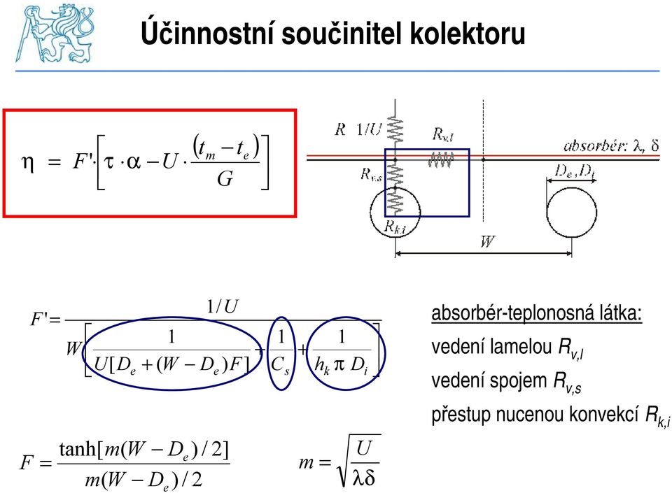 / ( 2] ) / ( tanh[ e e D m W D m W F = absorbér-teplonosnálátka: