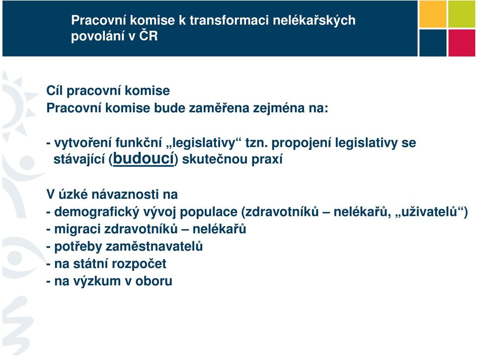 propojení legislativy se stávající (budoucí) skutečnou praxí V úzké návaznosti na - demografický