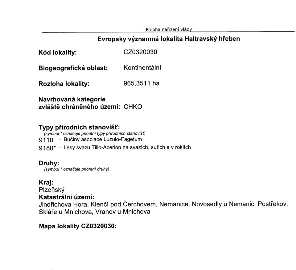 zvl65t6 chr6n6n6ho fzemi: CHKO Typy piirodnich stanovist': (symbol * oznaiuje prioritni typy piirodnich stanoviit) 9110 - Budinyasociace Luzulo-Fagetum