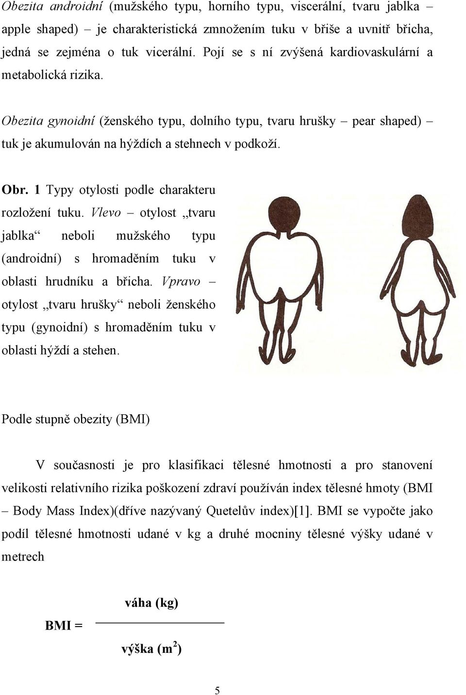 1 Typy otylosti podle charakteru rozložení tuku. Vlevo otylost tvaru jablka neboli mužského typu (androidní) s hromaděním tuku v oblasti hrudníku a břicha.