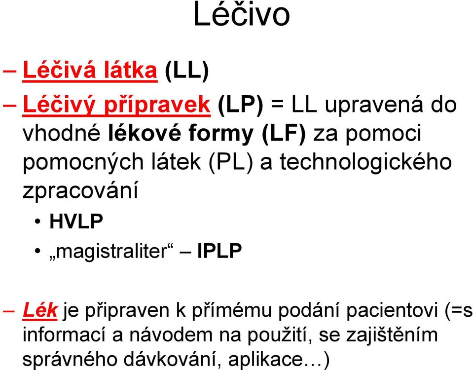 zpracování HVLP magistraliter IPLP Lék je připraven k přímému podání