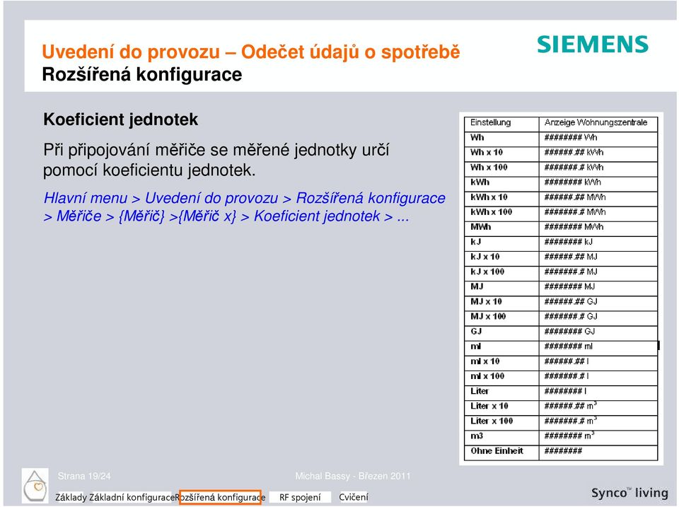 Hlavní menu > Uvedení do provozu > Rozšířená konfigurace > Měřiče >