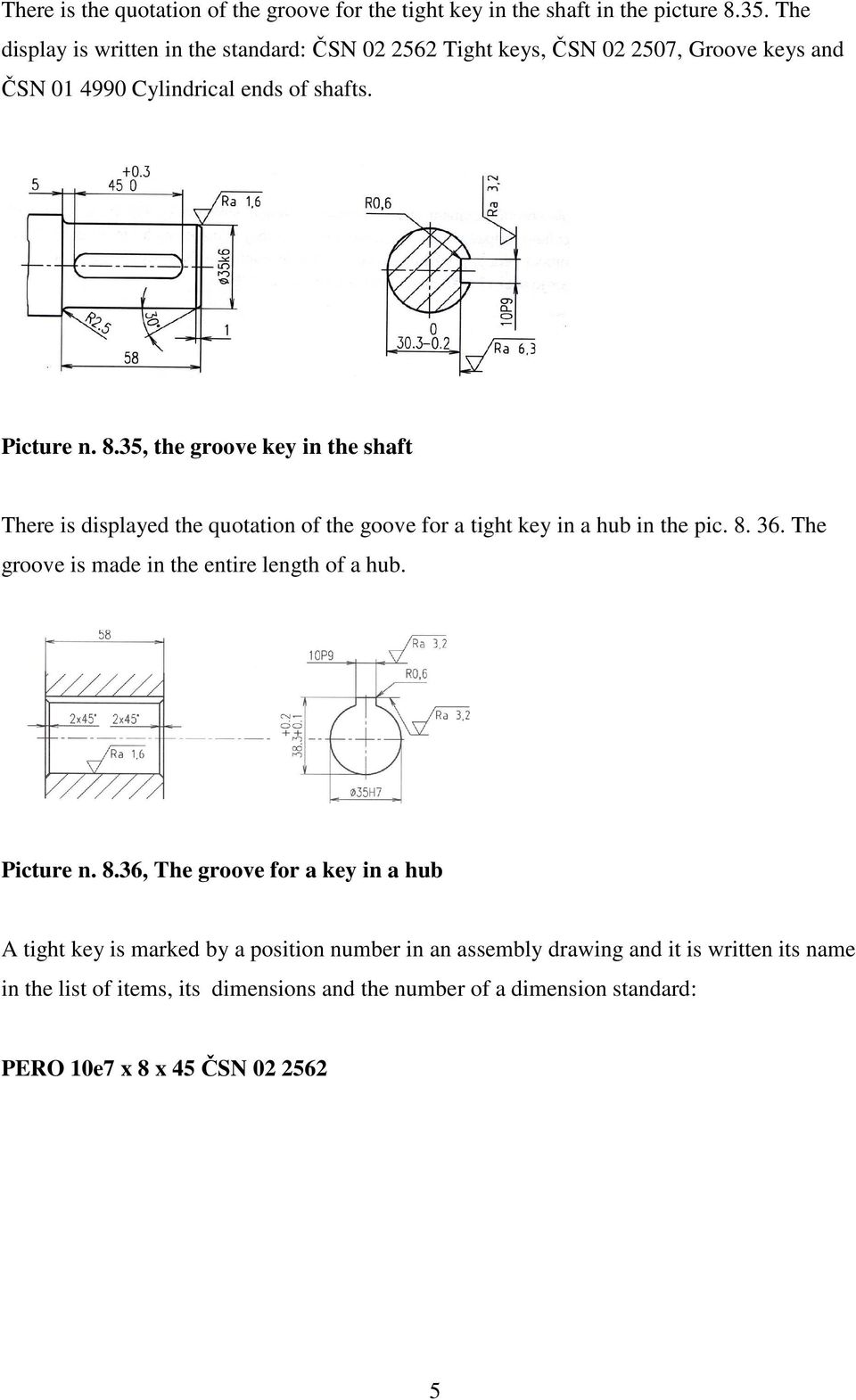 35, the groove key in the shaft There is displayed the quotation of the goove for a tight key in a hub in the pic. 8. 36.