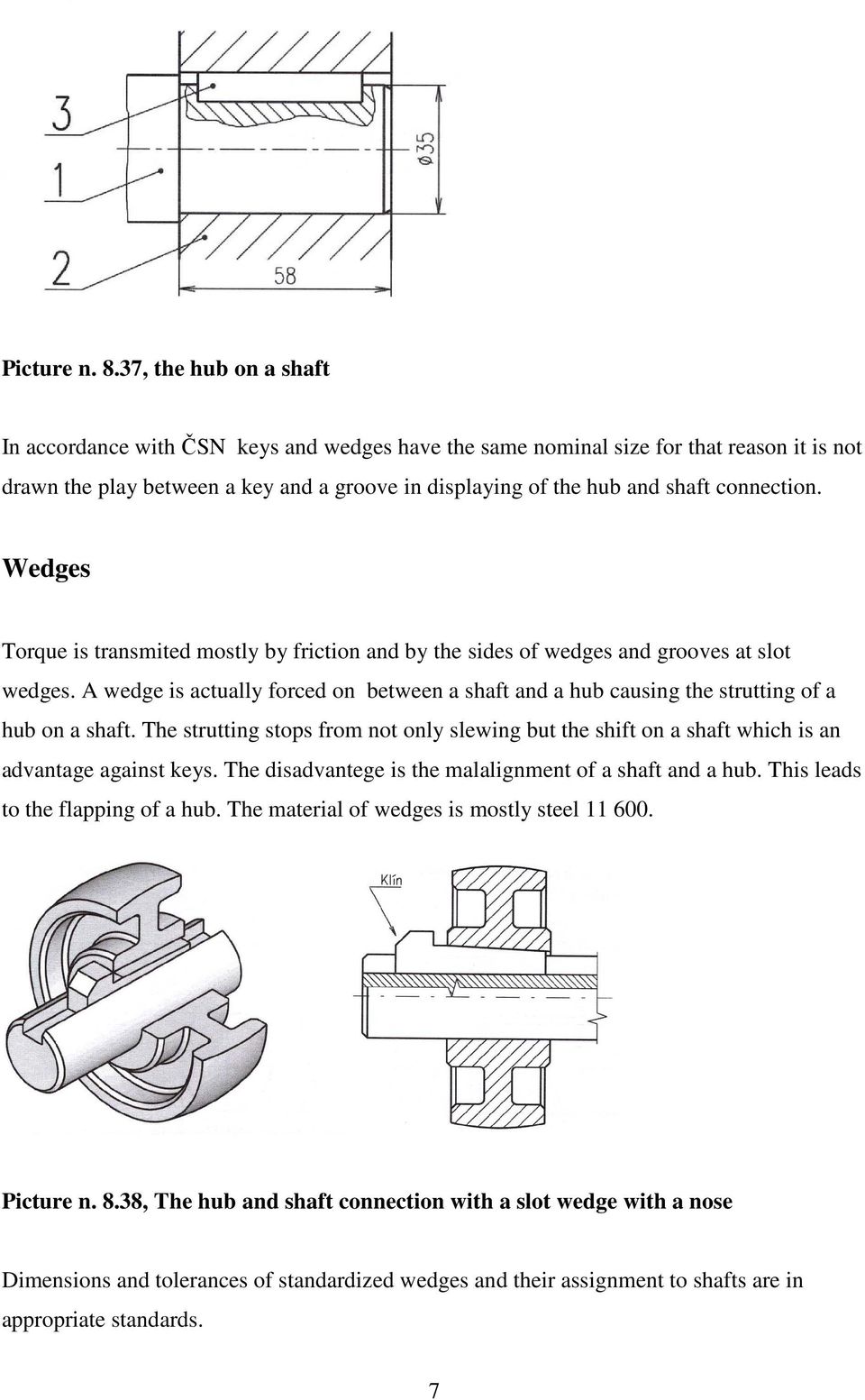 connection. Wedges Torque is transmited mostly by friction and by the sides of wedges and grooves at slot wedges.