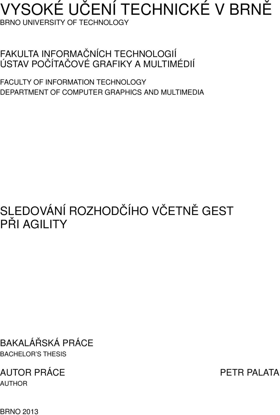 TECHNOLOGY DEPARTMENT OF COMPUTER GRAPHICS AND MULTIMEDIA SLEDOVÁNÍ ROZHODČÍHO