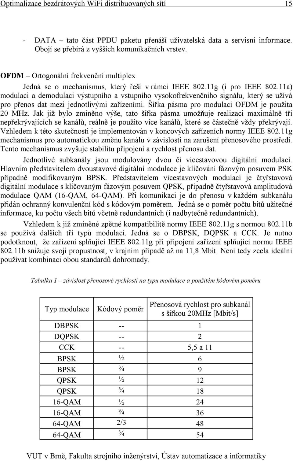 11a) modulaci a demodulaci výstupního a vstupního vysokofrekvenčního signálu, který se užívá pro přenos dat mezi jednotlivými zařízeními. Šířka pásma pro modulaci OFDM je použita 20 MHz.