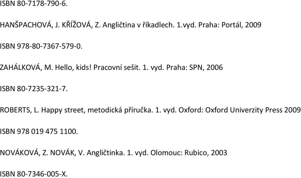 Praha: SPN, 2006 ISBN 80-7235-321-7. ROBERTS, L. Happy street, metodická příručka. 1. vyd.