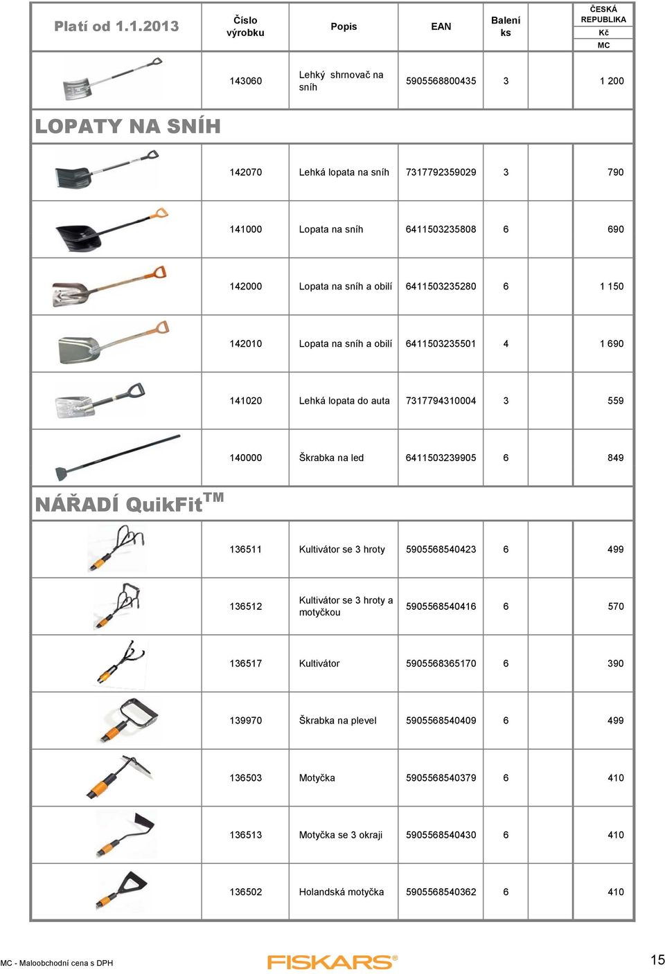 QuikFit TM 136511 Kultivátor se 3 hroty 5905568540423 6 499 136512 Kultivátor se 3 hroty a motyčkou 5905568540416 6 570 136517 Kultivátor 5905568365170 6 390 139970 Škrabka na