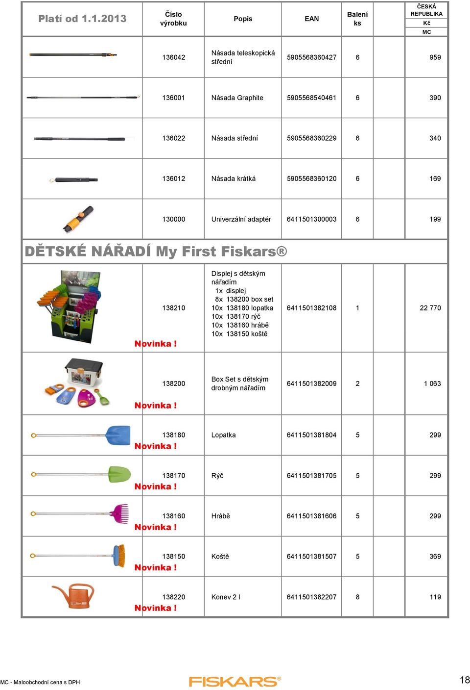 138180 lopatka 10x 138170 rýč 10x 138160 hrábě 10x 138150 koště 6411501382108 1 22 770 138200 Box Set s dětským drobným nářadím 6411501382009 2 1 063 138180 Lopatka