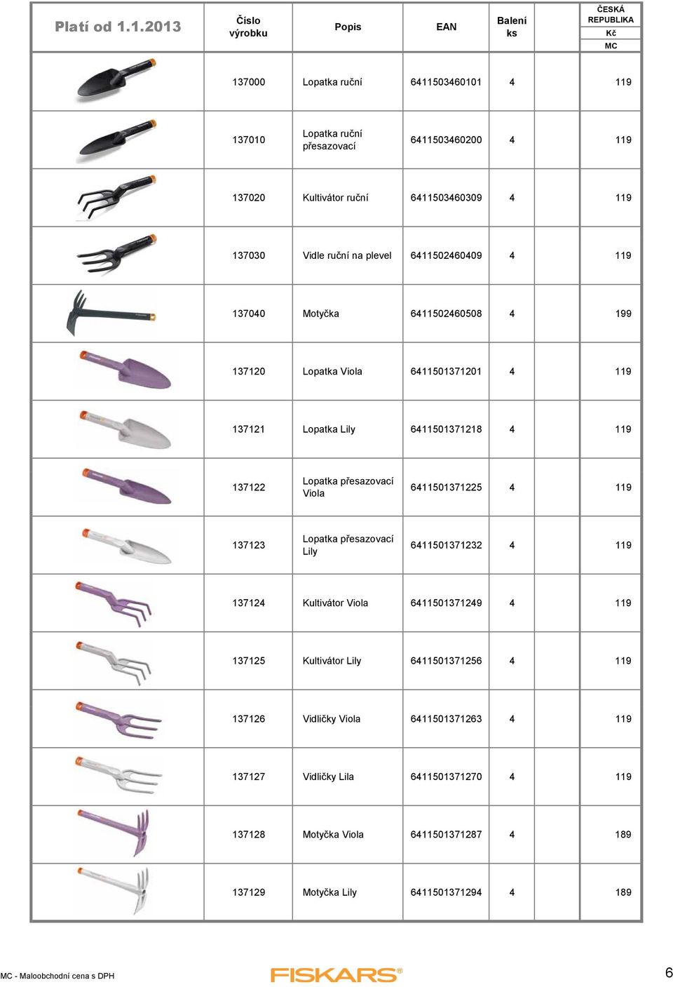6411501371225 4 119 137123 Lopatka přesazovací Lily 6411501371232 4 119 137124 Kultivátor Viola 6411501371249 4 119 137125 Kultivátor Lily 6411501371256 4 119 137126