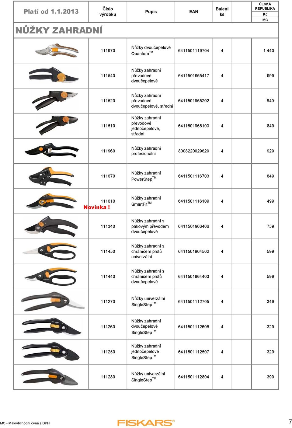 6411501116703 4 849 111610 Nůžky zahradní TM 6411501116109 4 499 SmartFit 111340 Nůžky zahradní s pákovým převodem dvoučepelové 6411501963406 4 759 111450 Nůžky zahradní s chráničem prstů univerzální