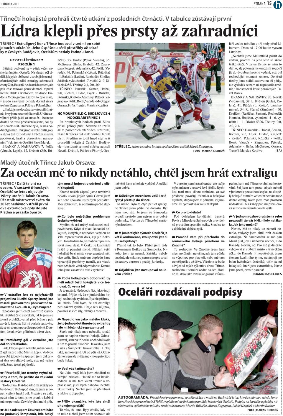 Jeho úspěšnou sérii přestřihly až sekačky z Českých Budějovic, Ocelářům nedaly žádnou šanci. Hc oceláři třinec 7 PSG zlín 1 Báječná podívaná se v pátek večer naskytla fandům Ocelářů.