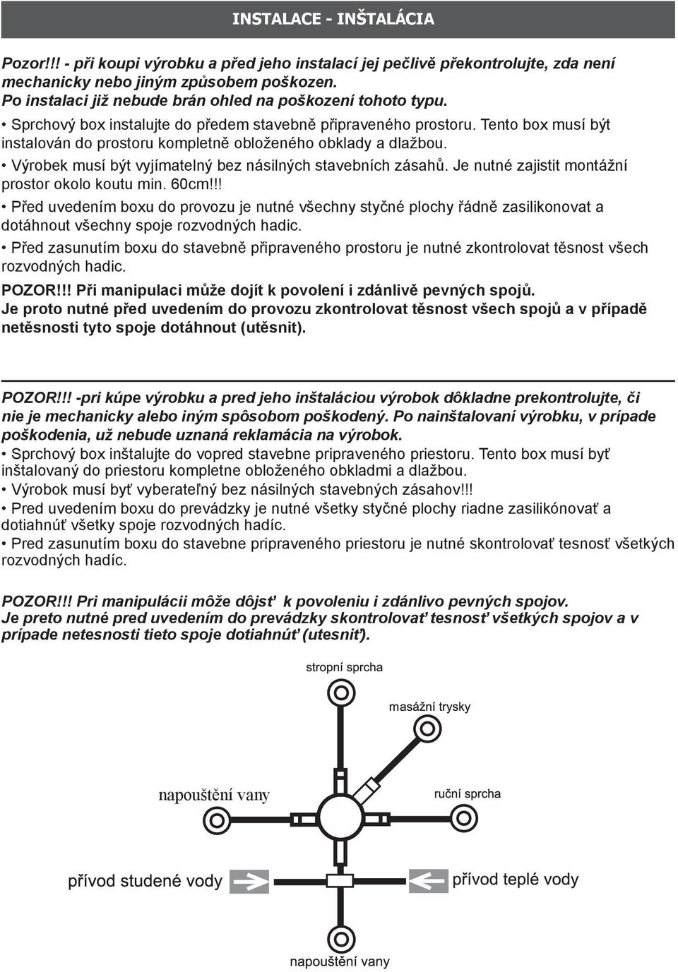 Výrobek musí být vyjímatelný bez násilných stavebních zásahů. Je nutné zajistit montážní prostor okolo koutu min. 60cm!