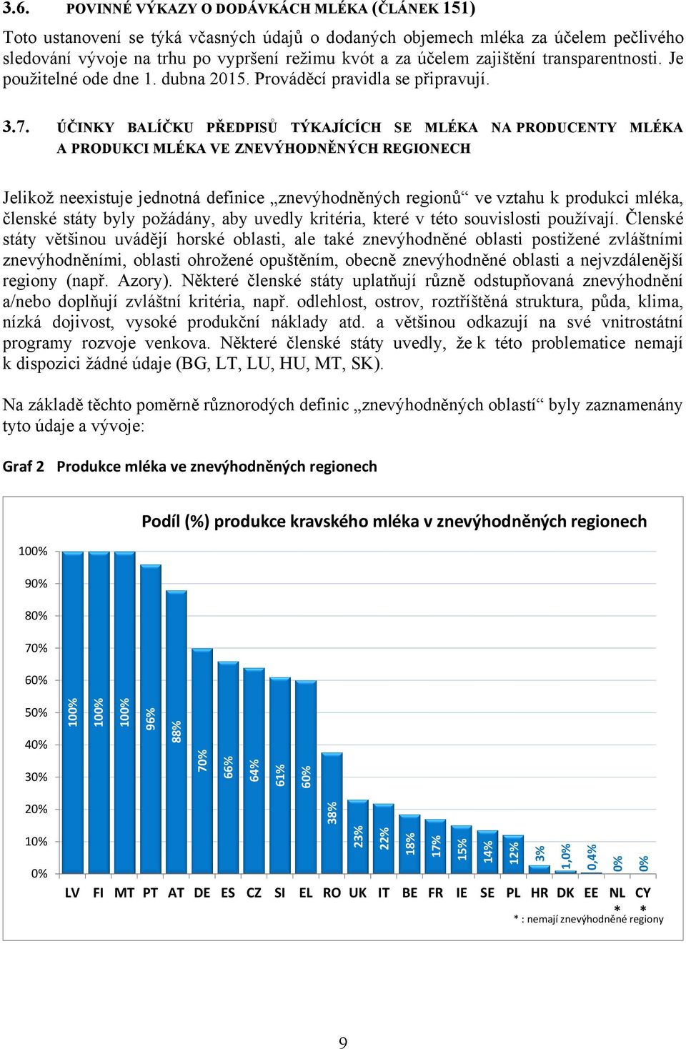 ÚČINKY BALÍČKU PŘEDPISŮ TÝKAJÍCÍCH SE MLÉKA NA PRODUCENTY MLÉKA A PRODUKCI MLÉKA VE ZNEVÝHODNĚNÝCH REGIONECH Jelikož neexistuje jednotná definice znevýhodněných regionů ve vztahu k produkci mléka,