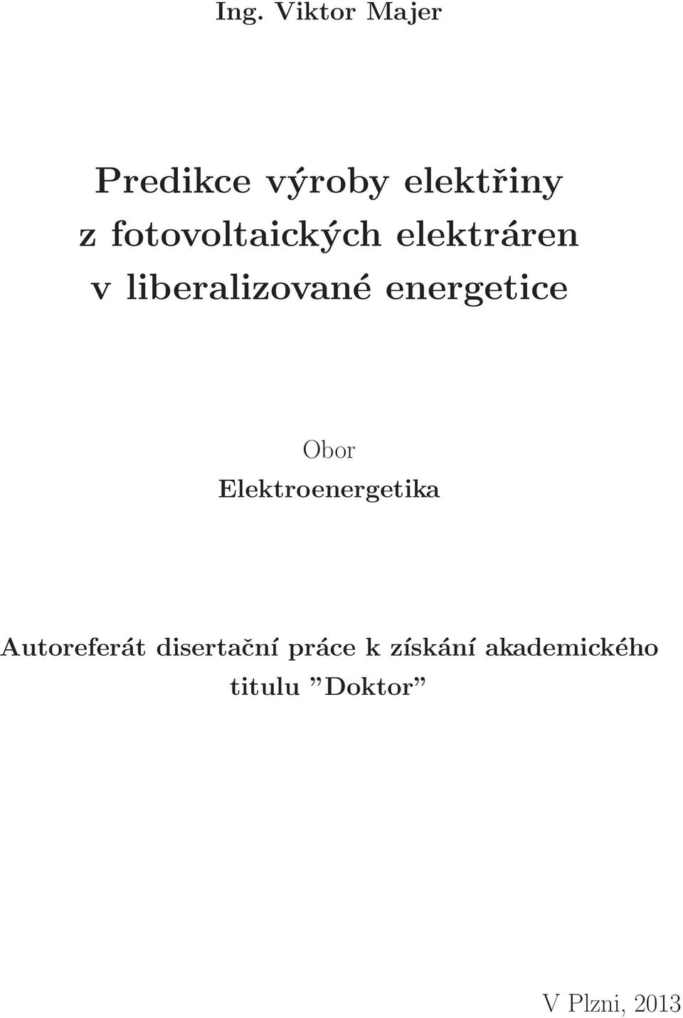 energetice Obor Elektroenergetika Autoreferát