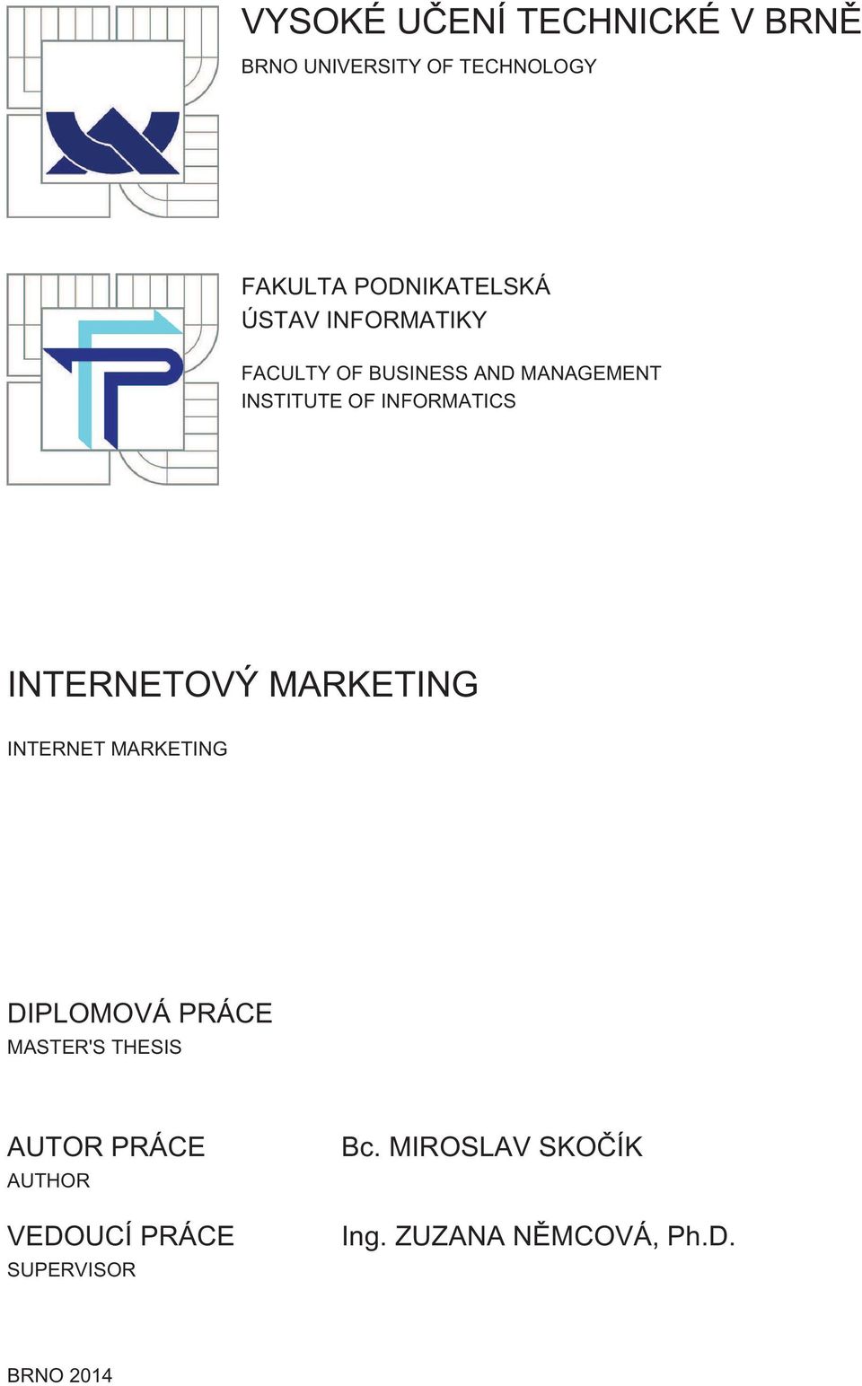 INTERNETOVÝ MARKETING INTERNET MARKETING DIPLOMOVÁ PRÁCE MASTER'S THESIS AUTOR