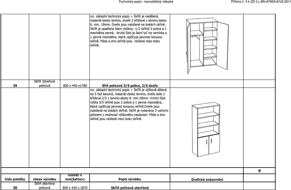 Půda a dno skříně jsou vložené mezi boky skříně. 29 Skříň 2dveřová policová 800 x 440 x1780 Sříň policová 3/5 police, 2/5 dveře viz.