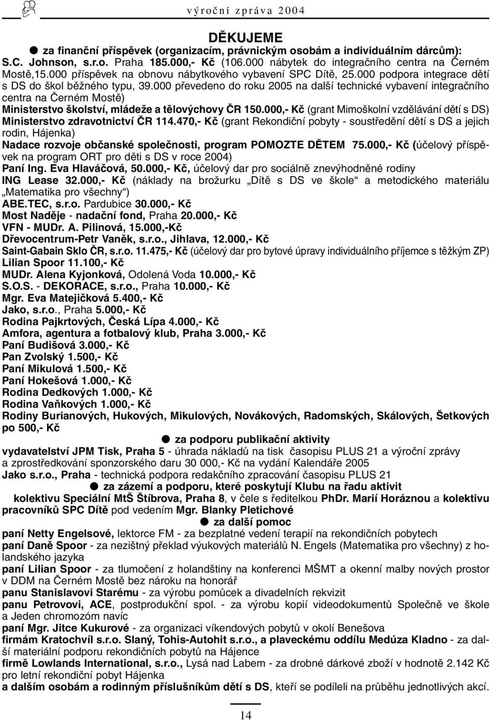 000 převedeno do roku 2005 na další technické vybavení integračního centra na Černém Mostě) Ministerstvo školství, mládeže a tělovýchovy ČR 150.