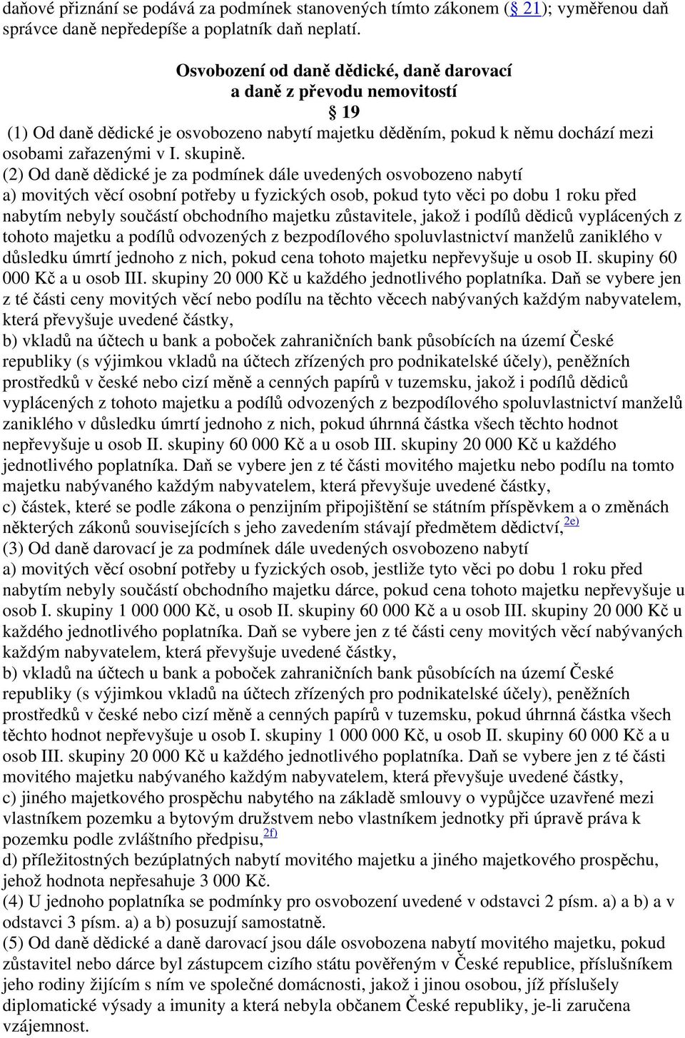 (2) Od daně dědické je za podmínek dále uvedených osvobozeno nabytí a) movitých věcí osobní potřeby u fyzických osob, pokud tyto věci po dobu 1 roku před nabytím nebyly součástí obchodního majetku