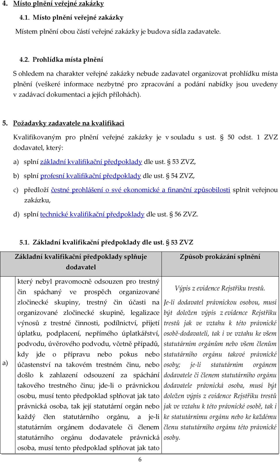 dokumentaci a jejích přílohách). 5. Požadavky zadavatele na kvalifikaci Kvalifikovaným pro plnění veřejné zakázky je v souladu s ust. 50 odst.