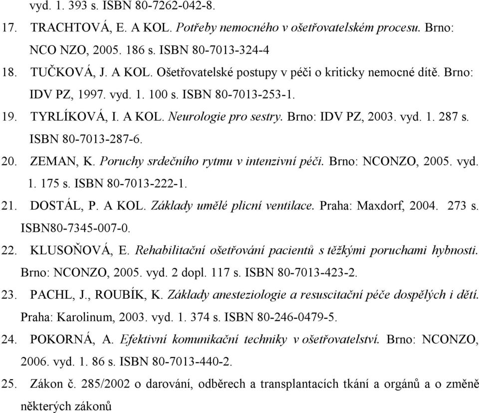 Poruchy srdečního rytmu v intenzivní péči. Brno: NCONZO, 2005. vyd. 1. 175 s. ISBN 80-7013-222-1. 21. DOSTÁL, P. A KOL. Základy umělé plicní ventilace. Praha: Maxdorf, 2004. 273 s. ISBN80-7345-007-0.