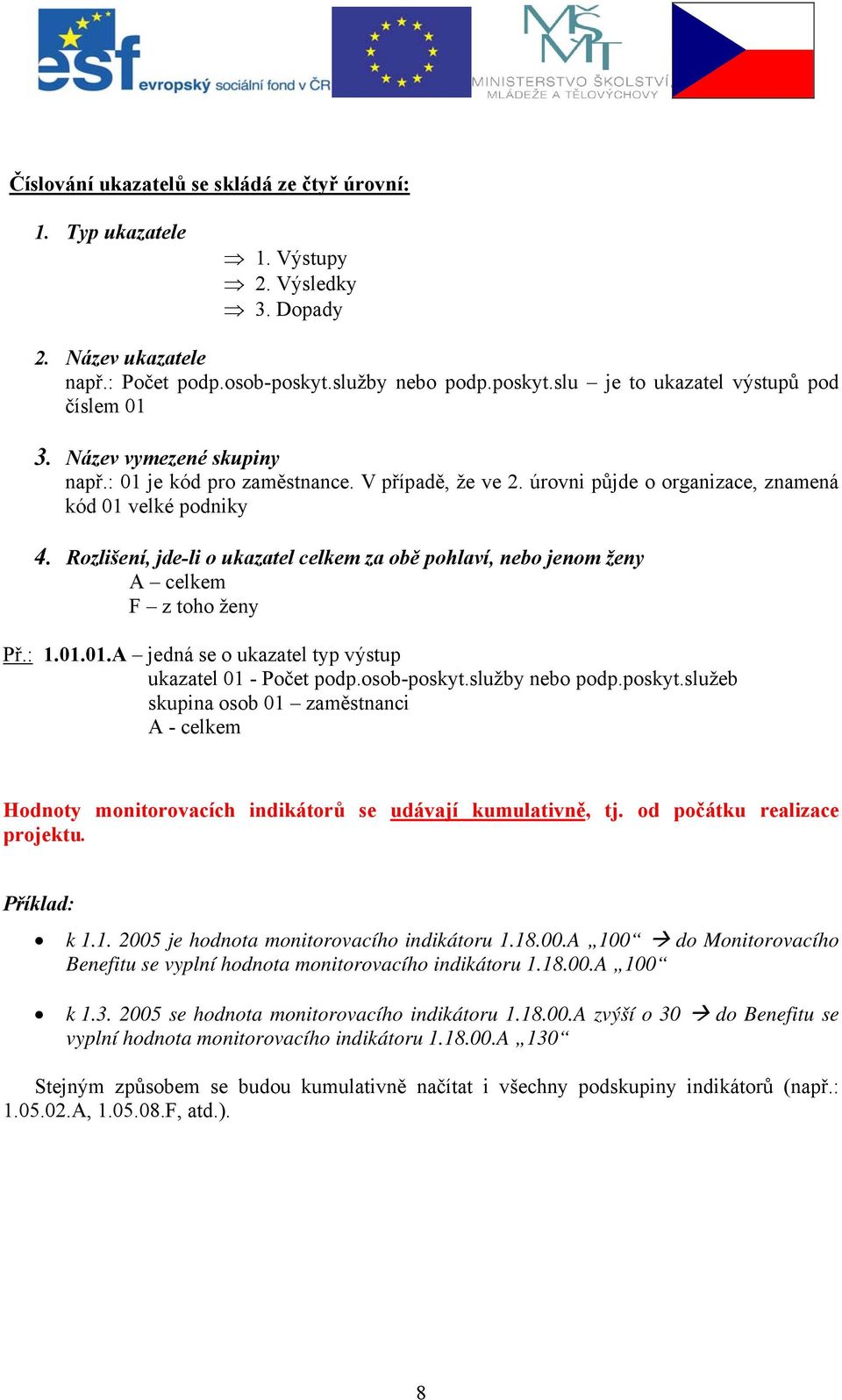 Rozlišení, jde-li o ukazatel celkem za obě pohlaví, nebo jenom ženy A celkem F z toho ženy Př.: 1.01.01.A jedná se o ukazatel typ výstup ukazatel 01 - Počet podp.osob-poskyt.