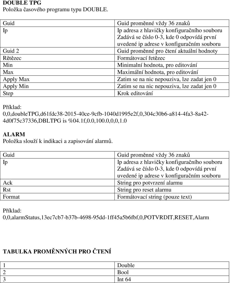 Zatim se na nic nepouziva, lze zadat jen 0 Step Krok editování : 0,0,doubleTPG,d61fdc38-2015-40ce-9cfb-1040d1995e2f,0,304c30b6-a814-4fa3-8a42-4d0f75c37336,DBLTPG is %04.1f,0.