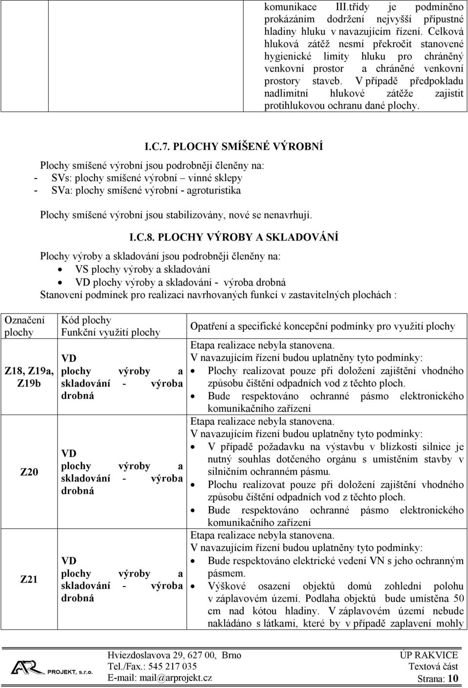 V případě předpokladu nadlimitní hlukové zátěže zajistit protihlukovou ochranu dané plochy. I.C.7.