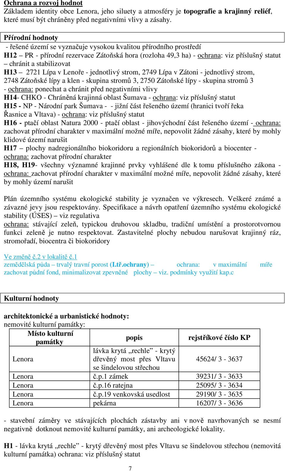 H13 2721 Lípa v Lenoře - jednotlivý strom, 2749 Lípa v Zátoni - jednotlivý strom, 2748 Zátoňské lípy a klen - skupina stromů 3, 2750 Zátoňské lípy - skupina stromů 3 - ochrana: ponechat a chránit