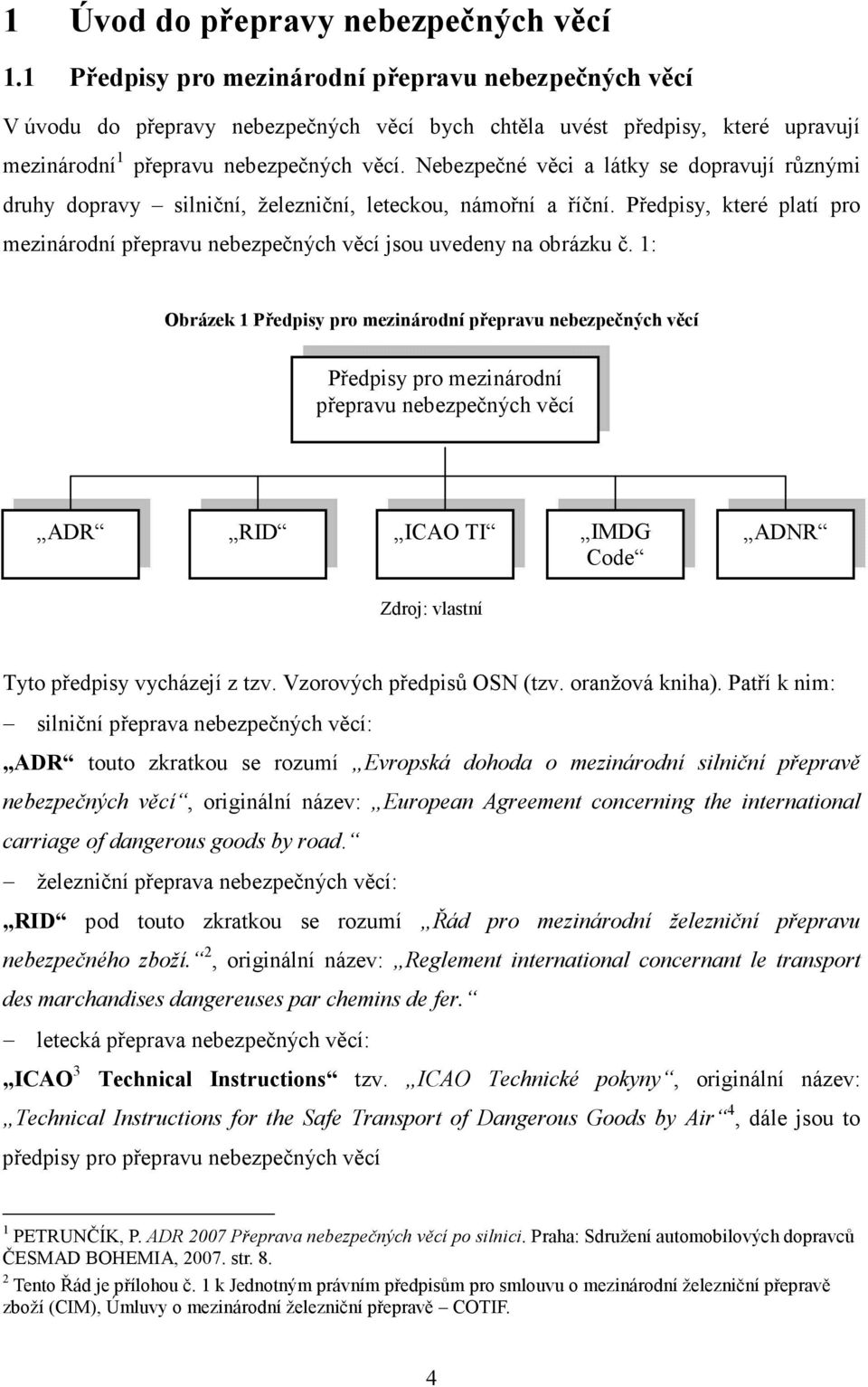 Nebezpečné věci a látky se dopravují různými druhy dopravy silniční, železniční, leteckou, námořní a říční. Předpisy, které platí pro mezinárodní přepravu nebezpečných věcí jsou uvedeny na obrázku č.