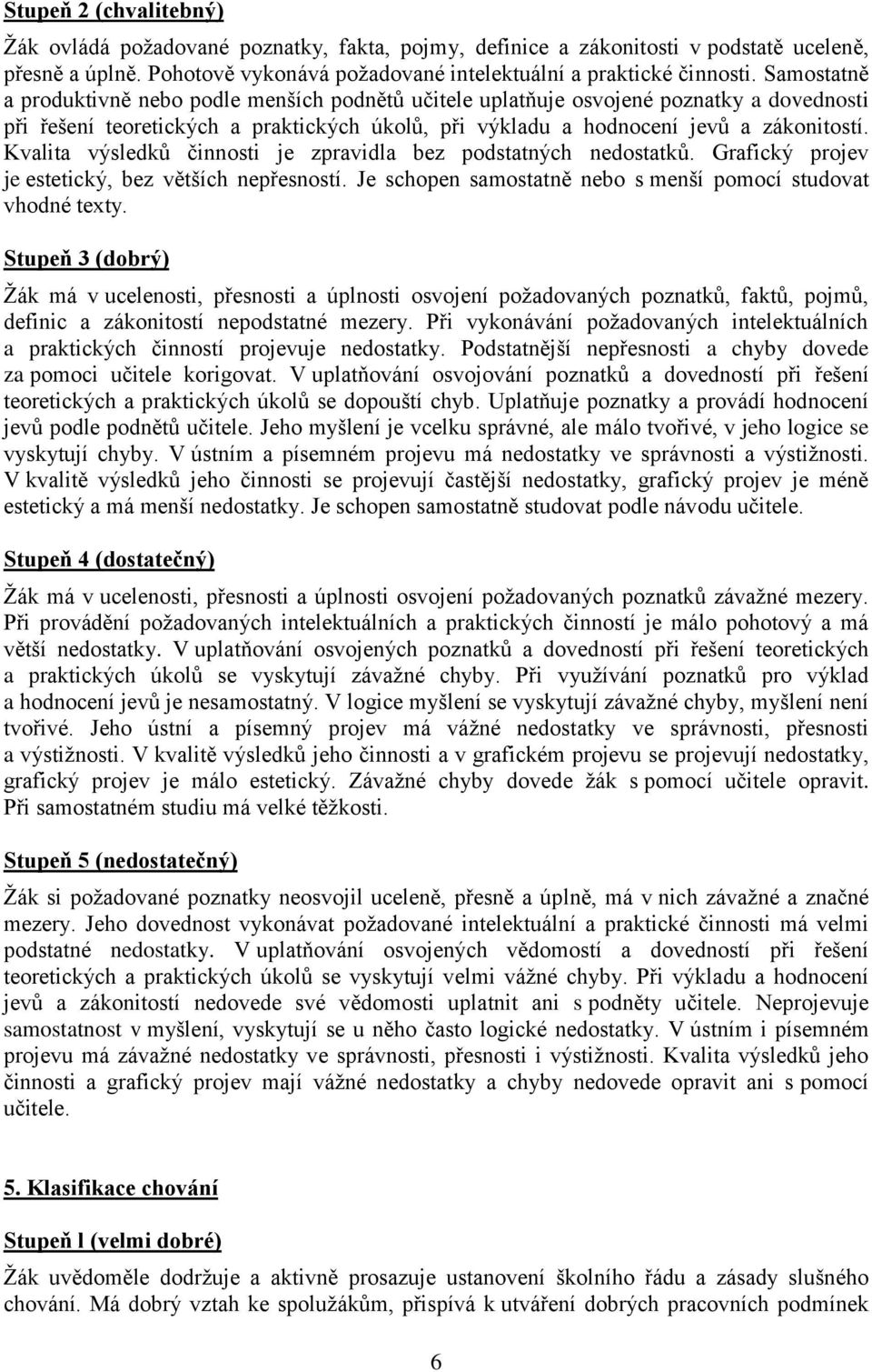 Kvalita výsledků činnosti je zpravidla bez podstatných nedostatků. Grafický projev je estetický, bez větších nepřesností. Je schopen samostatně nebo s menší pomocí studovat vhodné texty.