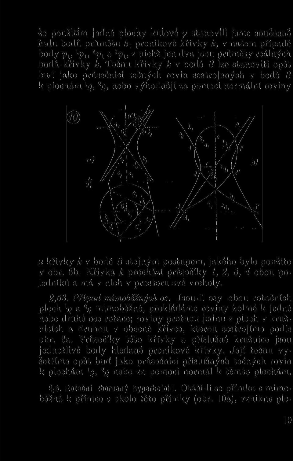 jakého bylo použito v obr. 6b. Křivka k prochází průsečíky 1, 2, 3, 4 obou poledníků a má v nich v prostoru své vrcholy. 2,53. PHpad mimoběžných os.