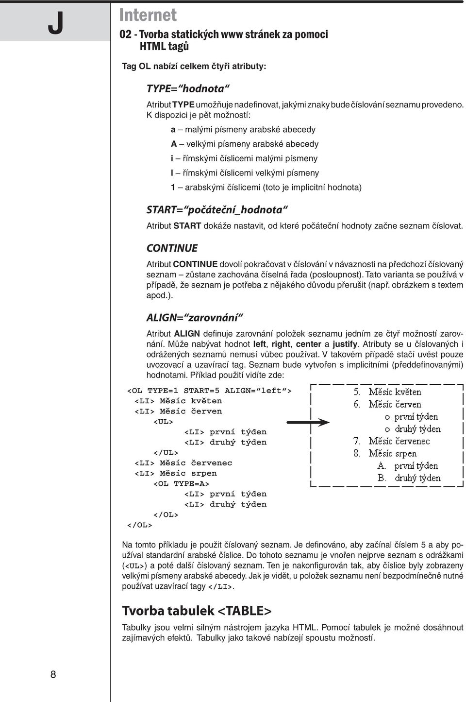 implicitní hodnota) START= počáteční_hodnota Atribut START dokáže nastavit, od které počáteční hodnoty začne seznam číslovat.