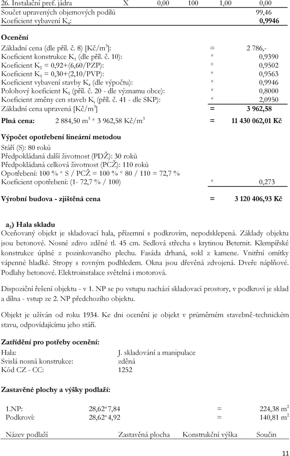 10): * 0,9390 Koeficient K 2 = 0,92+(6,60/PZP): * 0,9502 Koeficient K 3 = 0,30+(2,10/PVP): * 0,9563 Koeficient vybavení stavby K 4 (dle výpočtu): * 0,9946 Polohový koeficient K 5 (příl. č.