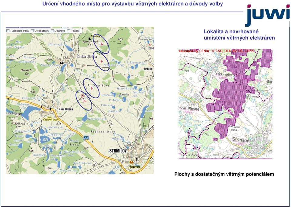 Lokalita a navrhované umístění větrných