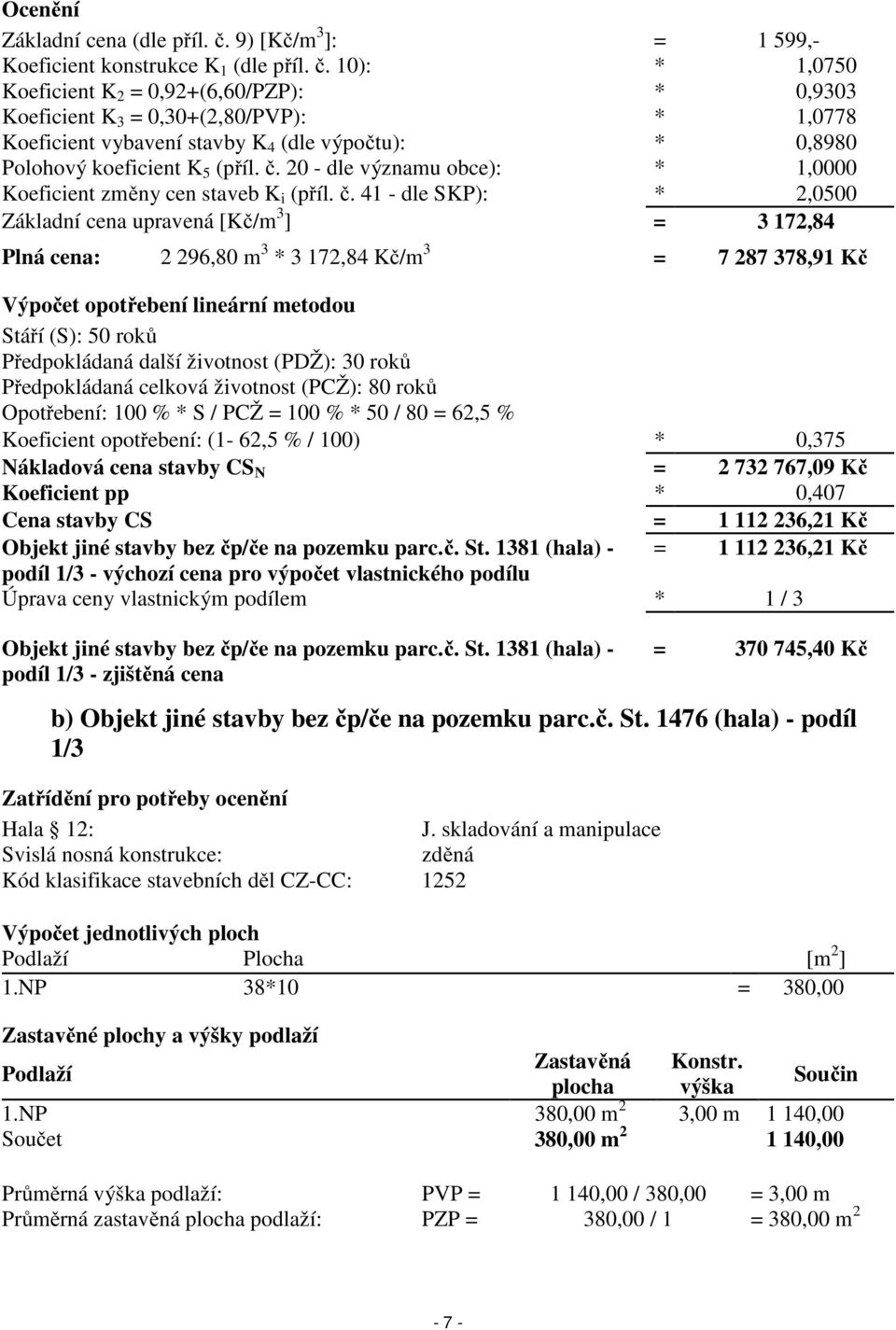 10): * 1,0750 Koeficient K 2 = 0,92+(6,60/PZP): * 0,9303 Koeficient K 3 = 0,30+(2,80/PVP): * 1,0778 Koeficient vybavení stavby K 4 (dle výpočtu): * 0,8980 Polohový koeficient K 5 (příl. č.