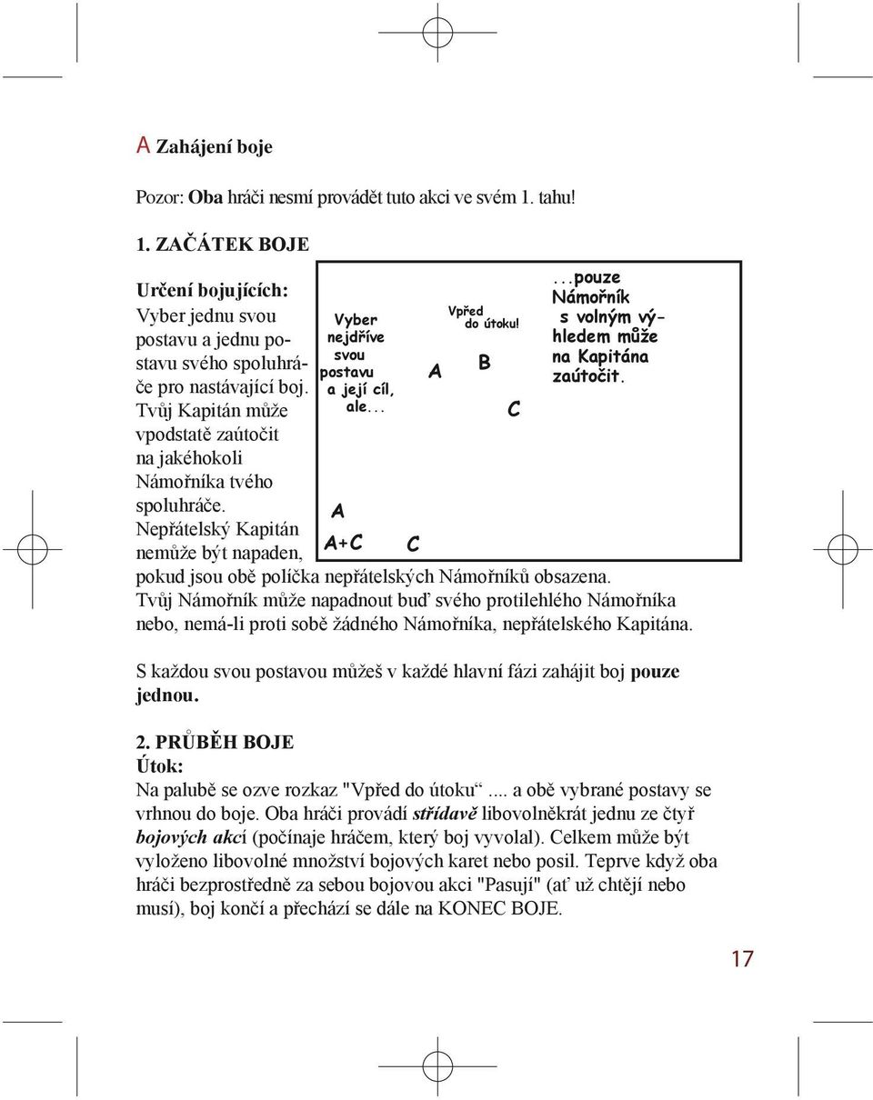 .. A A+C Vpřed do útoku! pokud jsou obě políčka nepřátelských Námořníků obsazena.