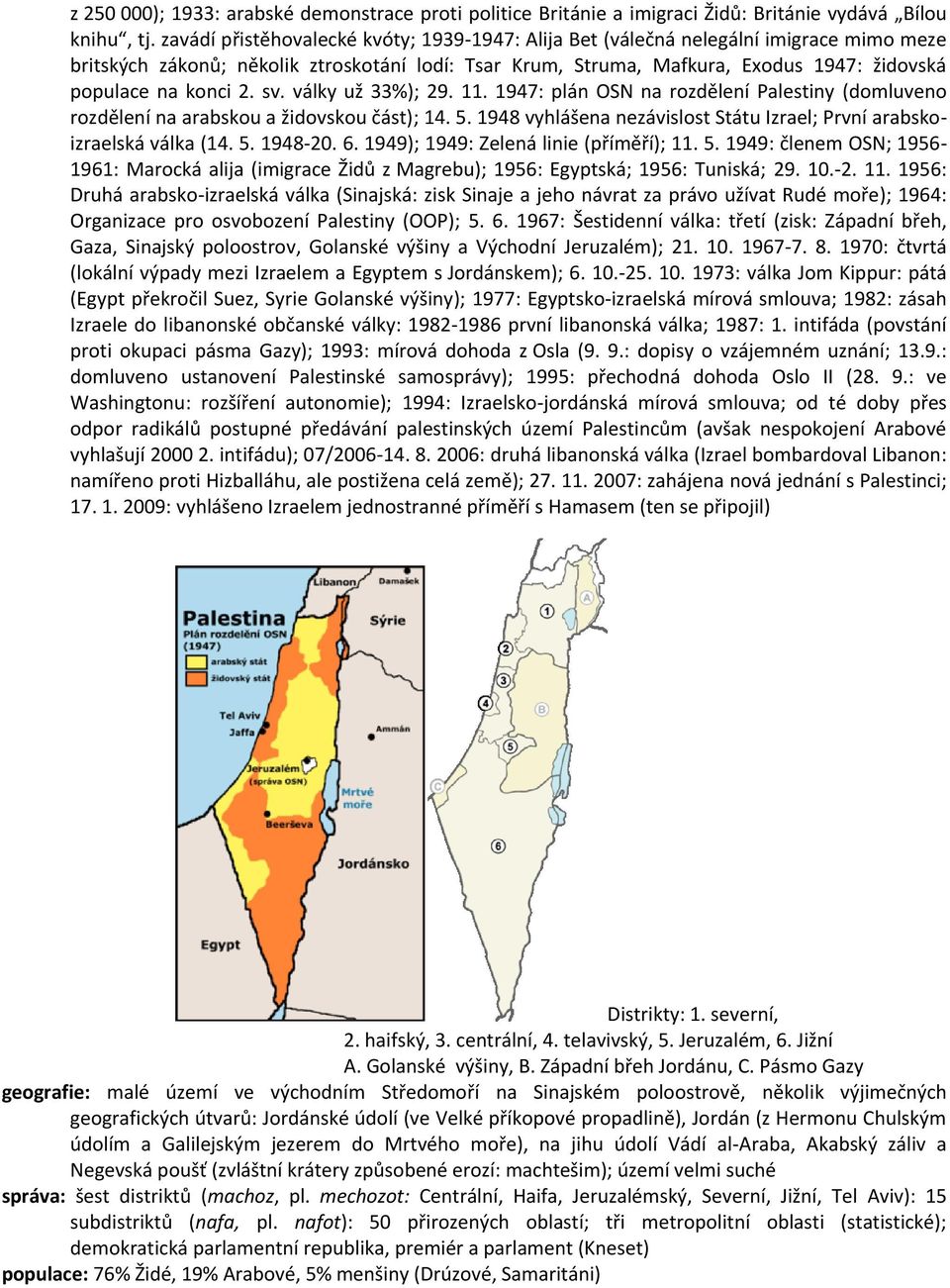 konci 2. sv. války už 33%); 29. 11. 1947: plán OSN na rozdělení Palestiny (domluveno rozdělení na arabskou a židovskou část); 14. 5.