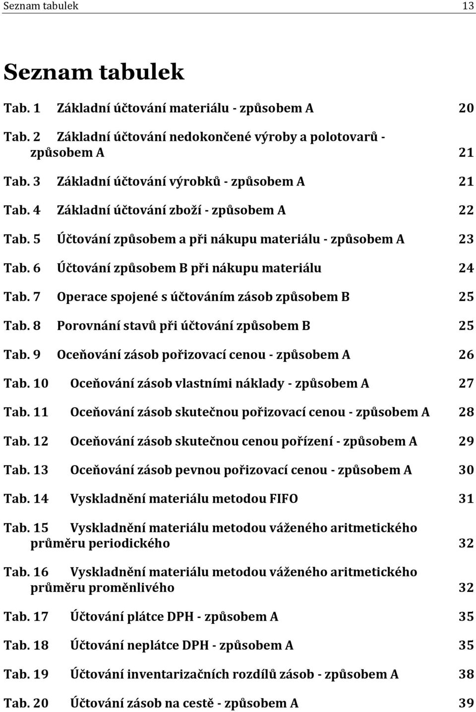 6 Účtování způsobem B při nákupu materiálu 24 Tab. 7 Operace spojené s účtováním zásob způsobem B 25 Tab. 8 Porovnání stavů při účtování způsobem B 25 Tab.