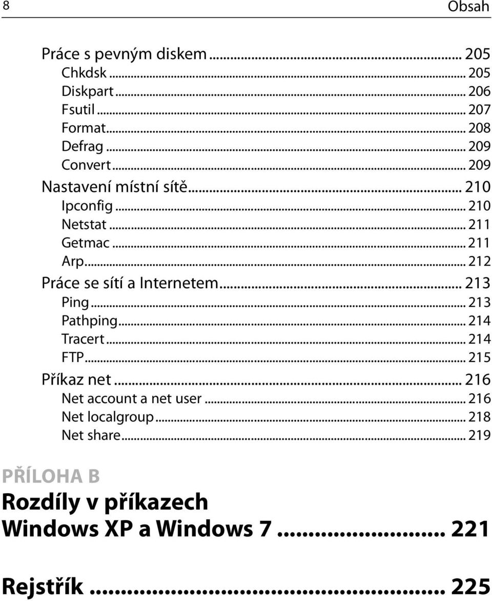 .. 212 Práce se sítí a Internetem... 213 Ping... 213 Pathping... 214 Tracert... 214 FTP... 215 Příkaz net.