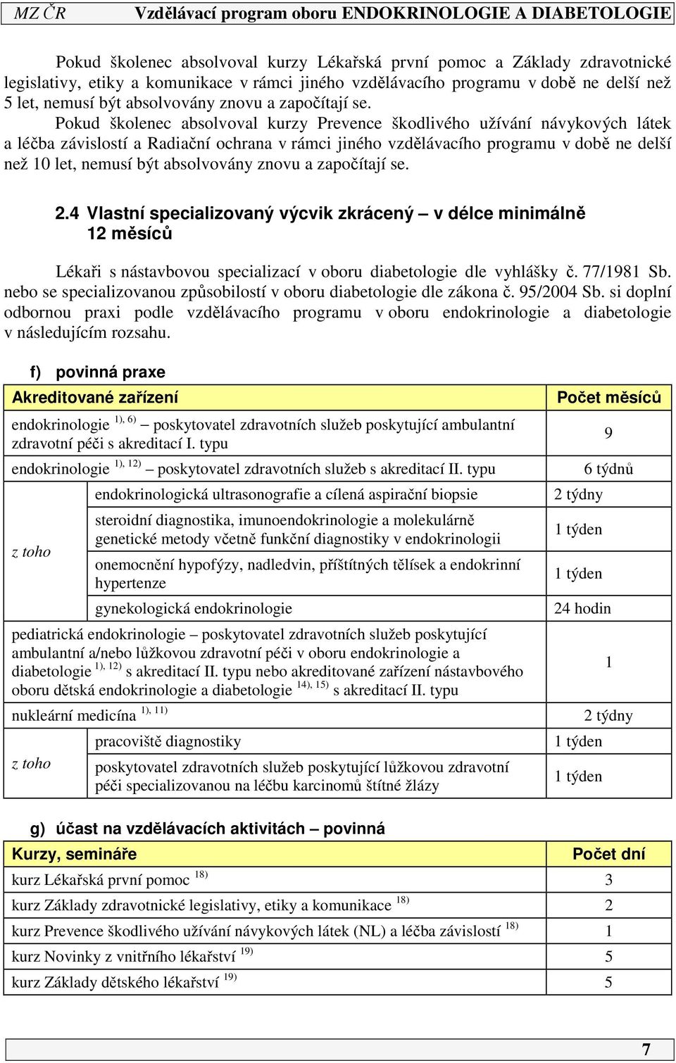 Pokud školenec absolvoval kurzy Prevence škodlivého užívání návykových látek a léčba závislostí a Radiační ochrana v rámci jiného vzdělávacího programu v době ne delší než 10 let, nemusí být